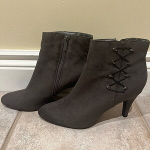 Gray Faux Suede Ankle Boots, Size 9.5